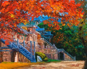色鮮やかな秋の寺 作： 