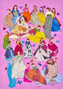 色鮮やかな韓服姿の女性たち 作： Jukyong Park