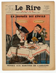 カラーで風刺を効かせた「The Red Laughter」の表紙 作： Jules Abel Faivre