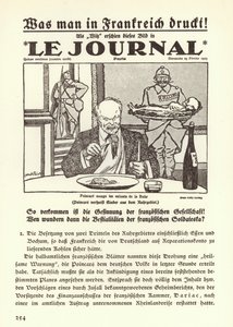 フランスがルール地方を占領していた頃、レイモン・ポアンカレ首相がルール地方の子供たちを食べている様子を描いた漫画が掲載されたフランスの新聞の一面を描いたドイツのプロパガンダ