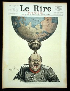 世界はどのようにヘルメットをかぶっているのか、「Le Rire Rouge」1915年2月6日号の表紙（カラーリトグラフ）