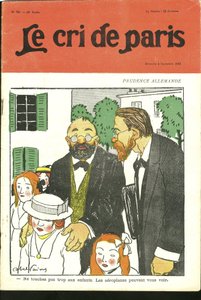 アベル・フェーヴル（1867-1945）がLe Cri de Parisの表紙に描いたイラスト、04/09/10 - 「子供にあまり触らないように、飛行機はあなたを見ることができる。"ドイツ プロイセン, 航空 作： Jules Abel Faivre