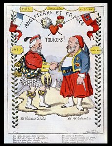 フランスとイギリスの間のエンタンテコーディアル：ルベー大統領（1838-1929）とエドワード7世（1841-1910）の風刺画、1903年の「ルリール」のイラスト
