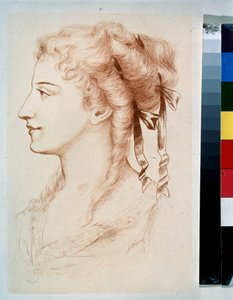 「若い女性のプロフィール」（若い女性の肖像） ジュール・アルマン・ハンリオによるペン画（1853-1877） 19世紀 国立野外博物館 ペテルゴフ、サンクトペテルブルク 作： Jules Armand Hanriot