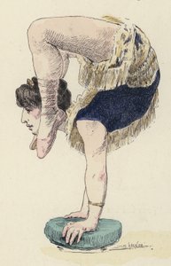 逆立ちをする女性体操選手（カラーリトグラフ 作： Jules Arsene (after) Garnier