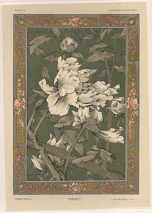 花、「ファンタジーの装飾品」からの31版、ジローの彫刻、ジュール・ルアム発行、パリ、Librairie de l&39;Art、1887年（カラー彫刻） 作： Jules Auguste Habert Dys