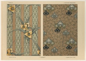 花、「ファンタジーの装飾品」からの34版、ジローの彫刻、ジュール・ルアム発行、パリ、Librairie de l&39;Art、1887年（カラー彫刻） 作： Jules Auguste Habert Dys