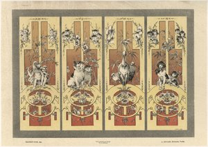 サル、猫、サギ、イヌ、「ファンタジーの装飾品」のプレート3、ジローの彫刻、ジュールルーアムの出版、パリ、Librairie de l&39;Art、1887年（カラー彫刻） 作： Jules Auguste Habert Dys