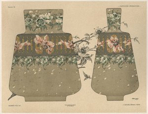 花瓶、「ファンタジーの装飾品」からの版28、ジローによる彫刻、ジュール・ルアムによる出版、パリ、Librairie de l&39;Art、1887（カラー彫刻） 作： Jules Auguste Habert Dys