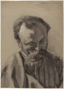 自画像、1877年頃（黒チョークに白チョークで彩色、灰色の敷紙） 作： Jules Bastien Lepage