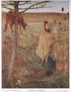 フランス、小さい。女の子;フォーベット;牛;農村;貧しい;衣類 作： Jules Bastien Lepage