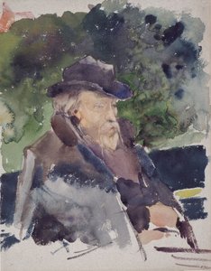 ボートに乗ったエドワード・バーン＝ジョーンズのスケッチ、ウォルトン・オン・テムズ、1880～1884年。 作： Jules Bastien Lepage