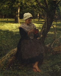 農民の女の子編み、ca。 1870。 作： Jules Breton
