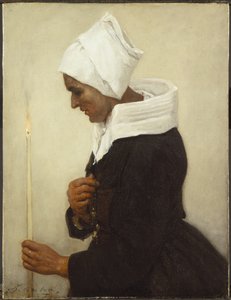 テーパーを持っているブルトン農民の女性、1869年頃 作： Jules Breton