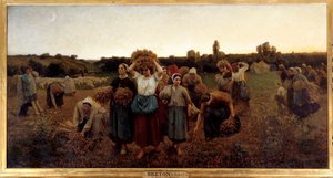 Le rappel des glaneuses ジュール・ブルトン(1827-1906)の絵画 1859年 日。0.9x1.76 m パリ、オルセー美術館 - 収穫人を呼び寄せるジュール・ブルトン（1827-1906）の絵画 作： Jules Breton