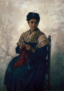 農民の少女の編み物 作： Jules Breton