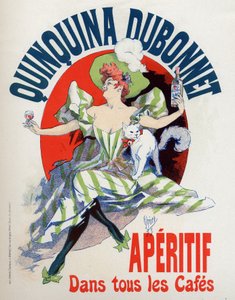 食べ物と飲み物。食前酒「キンキナ・デュボネ」。ジュール・シェレのポスター（フランス 作： Jules Cheret