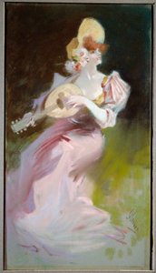 マンドリンを弾く女 ジュール・シェレ（1836-1932）の絵画 20世紀 シャロン・シュル・マルヌ美術博物館蔵 作： Jules Cheret