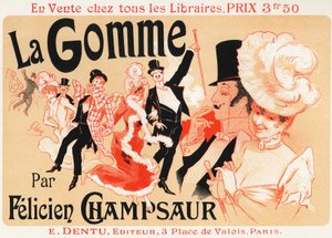 ライフスタイルパリのバル。ジュール・シェレによる演劇のポスター。フェリシアン・シャンソール作「La Gomme」、1889年頃。(ポスター) 作： Jules Cheret
