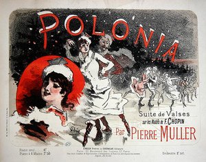 Polonia」ショパンのモチーフでピエール・ミュラーが作曲したワルツの楽譜の表紙（カラーリトグラフ） 19世紀後半 作： Jules Cheret