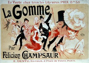 フェリシアン・シャンソールの小説「La Gomme」の宣伝ポスター、1890年頃（カラーリトグラフ） 作： Jules Cheret