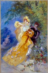 ジュール・シェレ（1836-1932）の「黄色いドミノ」の絵 20世紀 ニース、シェレ美術館（Musee Cheret 作： Jules Cheret