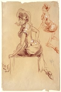 Zwei Studien einer sitzenden Frau von hinten, über die linke Schulter blickend 作： ジュール・チェレット