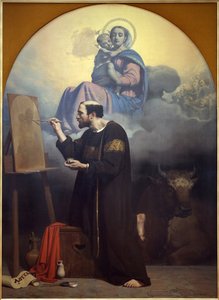 聖母を描く聖ルカ聖ルカの幻影。ジュール・クロード・ジーグラー（1804-1856）による絵画、油彩・キャンバス 作： Jules Claude Ziegler