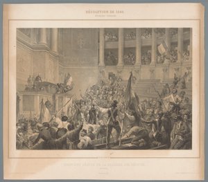 パリの武装勢力が下院会議を混乱させる Dernière séance de la chambre des députés (オブジェクトのタイトル) 1848 年の 2 月革命の場面 (シリーズ タイトル) Revolution de 1848 (オブジェクトのシリーズ タイトル) 作： Jules  David