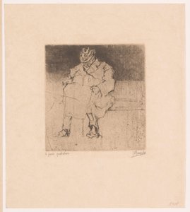 杖を持った年配の紳士がベンチに座る Le Pain quotidien (オブジェクトのタイトル) 作： Jules De Bruycker (signed by artist)