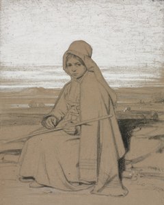 座っている羊飼い 作： Jules Dupré
