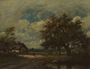 道端のコテージ、嵐の空 作： Jules Dupré