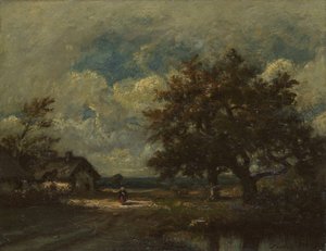 道端のコテージ、嵐の空、1860年頃。 作： Jules Dupré