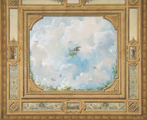 雲と鳥で飾られた天井のデザイン、1830～97年。 作成者: ジュール・エドモンド・シャルル・ラシェーズ、ウジェーヌ・ピエール・グルデ。