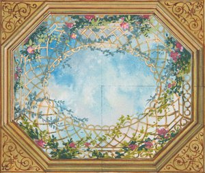 雲と木立と薔薇を描いた天井のデザイン 19世紀後半クリエイター。ジュール＝エドモンド＝シャルル・ラシェス、ウジェーヌ＝ピエール・グーデ。