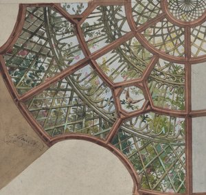 19世紀後半の格子細工と花蔓の天井のデザイン. 作成者: ジュール・エドモンド・シャルル・ラシェーズ、ウジェーヌ・ピエール・グルデ。 作： Jules Edmond Charles Lachaise and Eugène Pierre Gourdet