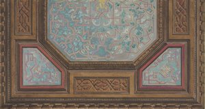 モノグラムが描かれた格天井の塗装装飾のデザイン。H, 1830-97.製作者ジュール＝エドモンド＝シャルル・ラシェス、ウジェーヌ＝ピエール・グーデ。 作： Jules Edmond Charles Lachaise and Eugène Pierre Gourdet