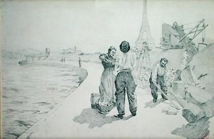 パリのセーヌ河岸の眺め 作： Jules Ernest Renoux