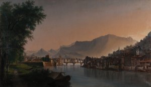 19世紀のグルノーブルの眺め（油彩・キャンバス） 作： Jules Jean Baptiste Guedy