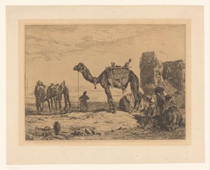 荒廃したラクダのある風景 Sous les murs de Tehéran (Perse) 作： Jules Joseph Augustin Laurens (signed by artist)
