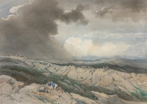 羊飼いのいる風景》1869年頃（水彩、ガッシュ、黒チョーク、グラファイト） 作： Jules Joseph Augustin Laurens