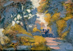 19世紀後半または20世紀の太陽に照らされた道。 作： Jules Leon Flandrin