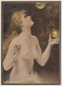 シャボン玉を吹く女性（カラーリソ） 作： Jules Louis Machard
