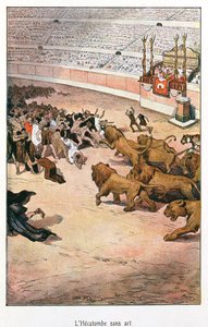 ローマ時代のゲーム、フェリシアン・シャンソール作「ロマネのオルギー」の挿絵、ファスケレ版、パリ、1903年（カラーリトグラフ）