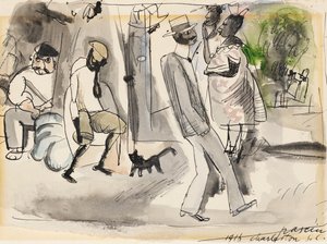 人物と公園の猫 作： Jules Pascin
