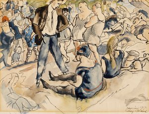 コニーアイランドのビーチの人物像、1917年（紙にトイレ） 作： Jules Pascin