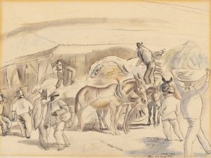収穫機、1917（紙にトイレ） 作： Jules Pascin