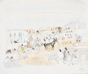 馬車と人物のいる風景、チュニス 作： Jules Pascin