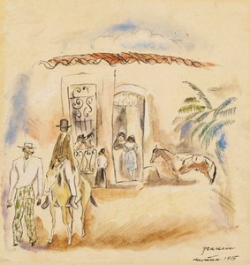 数字のある風景、ハバナ、1915（紙にトイレ） 作： Jules Pascin
