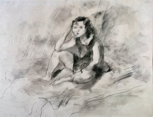 座る少女（水彩・インク、1910年頃